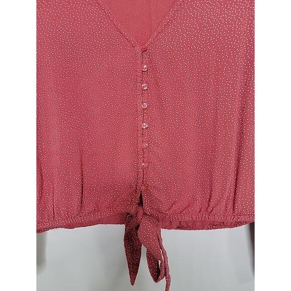 American Eagle Outfitters Woman's Crop Top Pink Polka Dots 3/4 Sleeves Medium - Picture 3 of 8